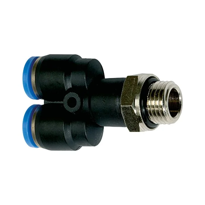 Zertifiziert RIEGLER Y-Steckverschraubung »Blaue Serie«, drehbar, M5 außen, Ø 6 mm